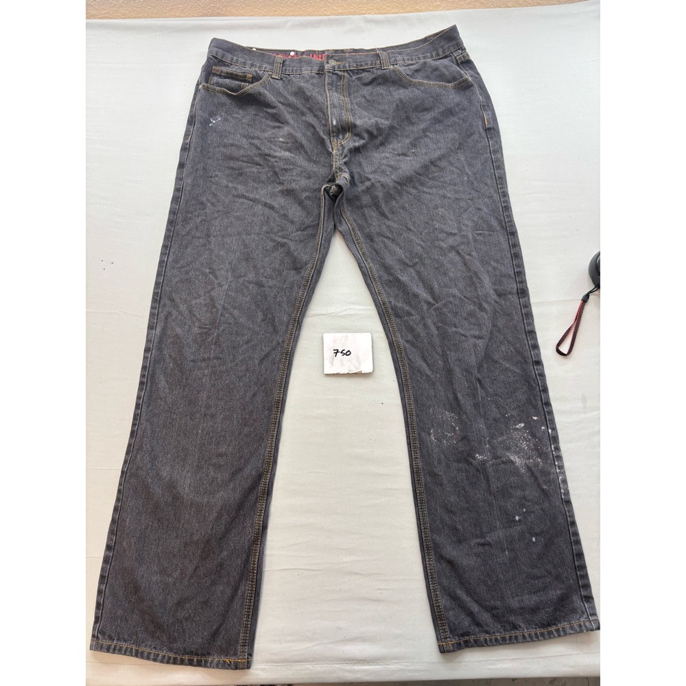 Linea Uomo Mens Relaxed Straight Leg Jeans Gray Dark Wash 42x36 Workwear Denim